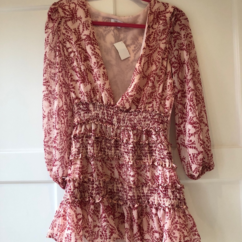 Red floral mini dress
